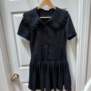 Sandro black flare shirt sleeve dress collar button 36